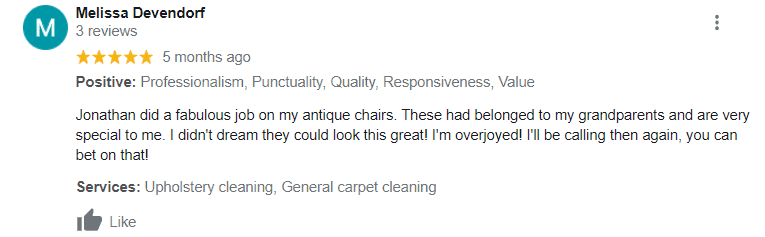 5 star review about King's Cleaning Solutions' services, written by Melissa Devendorf