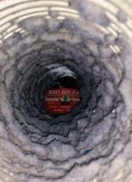 A look down a dangerously dirty dryer vent.